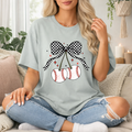 Checkered Baseball Bow Short Sleeve T-Shirt