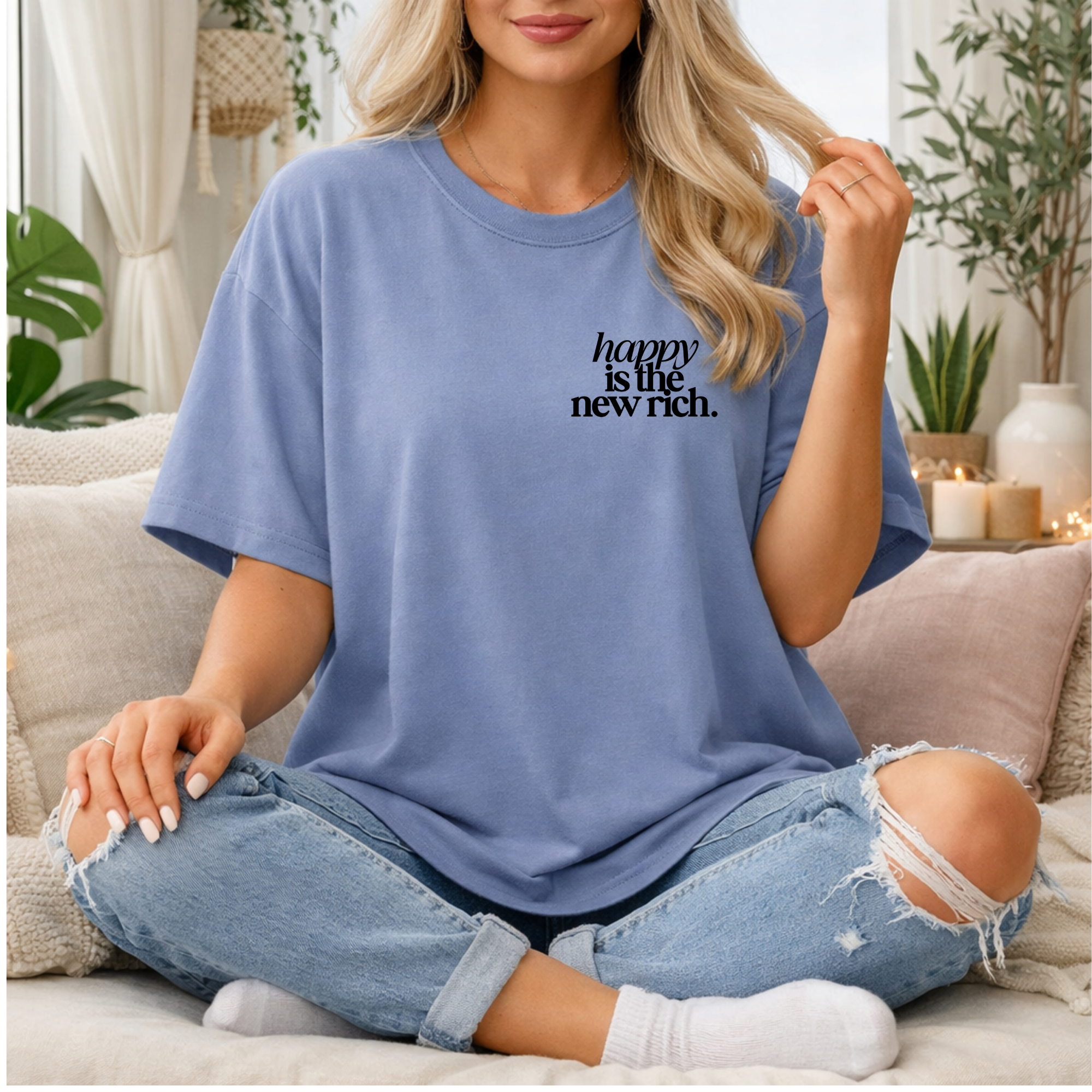 Happy Is the New Rich Pocket Short Sleeve T-Shirt